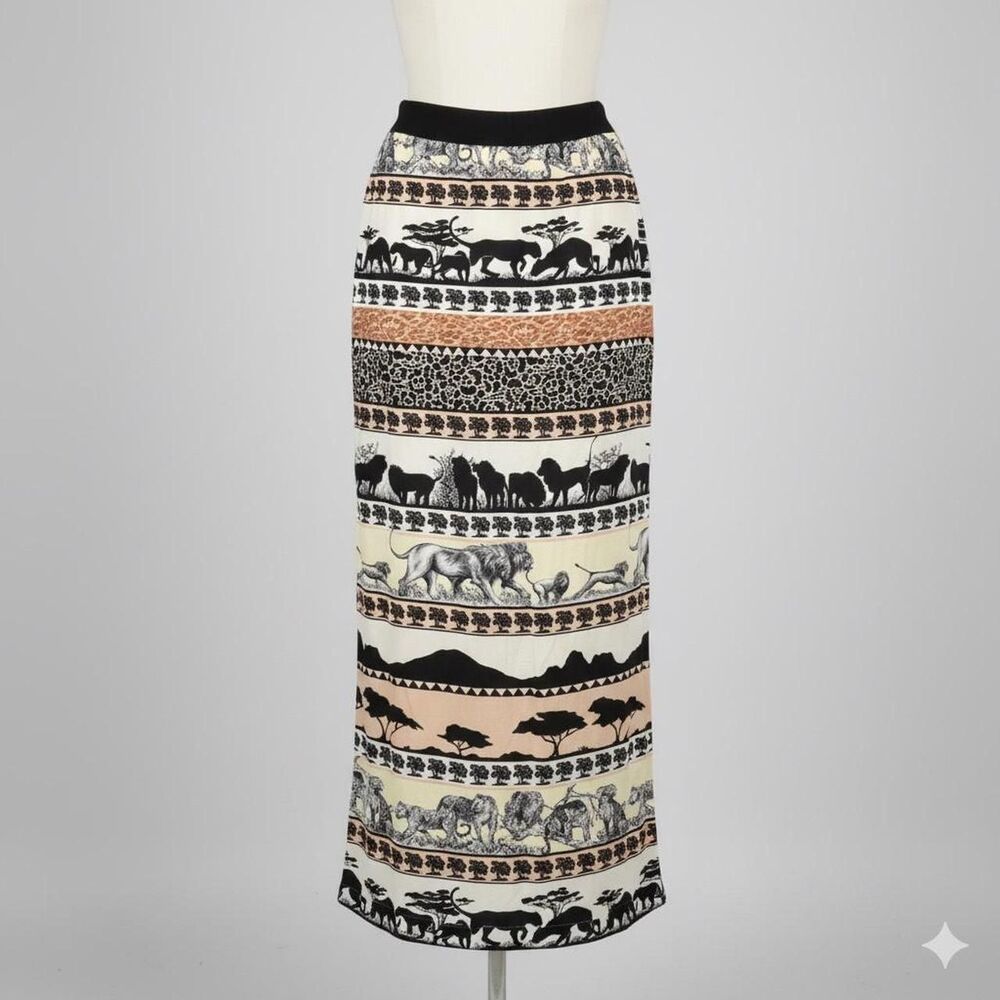 Vintage 90s Platinum by Dorothy Schoelen safari animal prints maxi skirt size 4